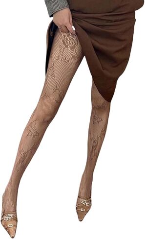 Mrotrida Women's Butterfly Flower Patterns Tights Elegant Lace Rose Print Fishnet Stockings JK Hollow Mesh Floral Pantyhose in Saudi Arabia