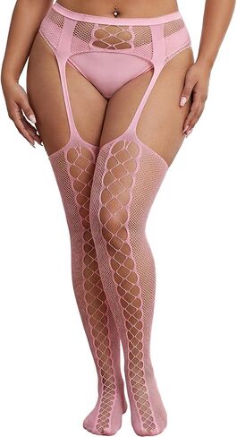 Plus Size Sexy Fishnet Stockings Valentine's Gift Suspender Pantyhose Thigh High Waist Garter Belt Lingerie in Saudi Arabia