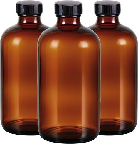 3 عبوات، 16 أونصة من الزجاجات الكهرمانية، زجاجات بوسطن الدائرية القابلة لإعادة الملء مع أغطية سوداء، حاويات زجاجية مثالية للكومبوتشا، التخمير الثانوي، تخزين التوابل، الزيوت العطرية محلية الصنع in Kuwait