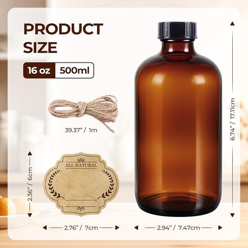 3 عبوات، 16 أونصة من الزجاجات الكهرمانية، زجاجات بوسطن الدائرية القابلة لإعادة الملء مع أغطية سوداء، حاويات زجاجية مثالية للكومبوتشا، التخمير الثانوي، تخزين التوابل، الزيوت العطرية محلية الصنع in Kuwait