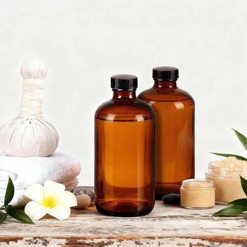 3 عبوات، 16 أونصة من الزجاجات الكهرمانية، زجاجات بوسطن الدائرية القابلة لإعادة الملء مع أغطية سوداء، حاويات زجاجية مثالية للكومبوتشا، التخمير الثانوي، تخزين التوابل، الزيوت العطرية محلية الصنع in Kuwait