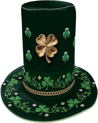 Xuan2Xuan3 St. Patrick's Day Green Leprechaun Top Hat Shamrocks Irish Festive Four-Leaf Clover Top Hat Tree Topper in Saudi Arabia