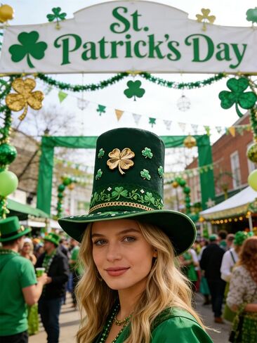 Xuan2Xuan3 St. Patrick's Day Green Leprechaun Top Hat Shamrocks Irish Festive Four-Leaf Clover Top Hat Tree Topper in Saudi Arabia