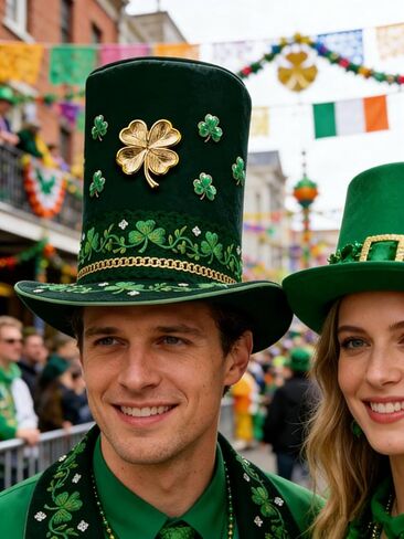 Xuan2Xuan3 St. Patrick's Day Green Leprechaun Top Hat Shamrocks Irish Festive Four-Leaf Clover Top Hat Tree Topper in Saudi Arabia