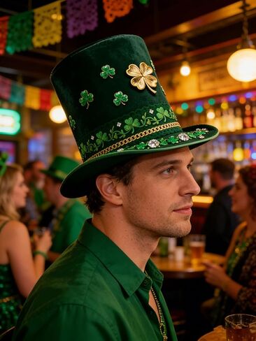 Xuan2Xuan3 St. Patrick's Day Green Leprechaun Top Hat Shamrocks Irish Festive Four-Leaf Clover Top Hat Tree Topper in Saudi Arabia