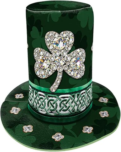 Xuan2Xuan3 St. Patrick's Day Green Leprechaun Top Hat Shamrocks Irish Festive Four-Leaf Clover Top Hat Tree Topper in Saudi Arabia