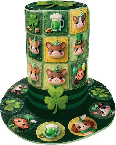 Xuan2Xuan3 St. Patrick's Day Green Leprechaun Top Hat Shamrocks Irish Festive Four-Leaf Clover Top Hat Tree Topper in Saudi Arabia