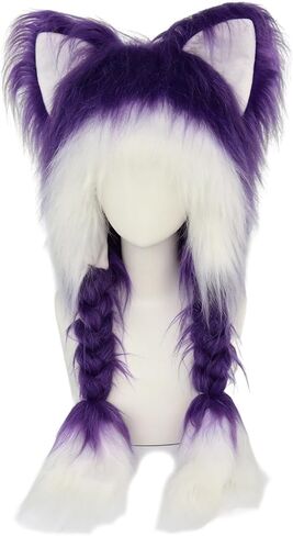 Soft Furry Animal Ear Hat with Braids, Plush Cat Ears Beanie for Anime Cosplay, Faux Fur, 37cm x 60cm, Multiple Colors in Saudi Arabia