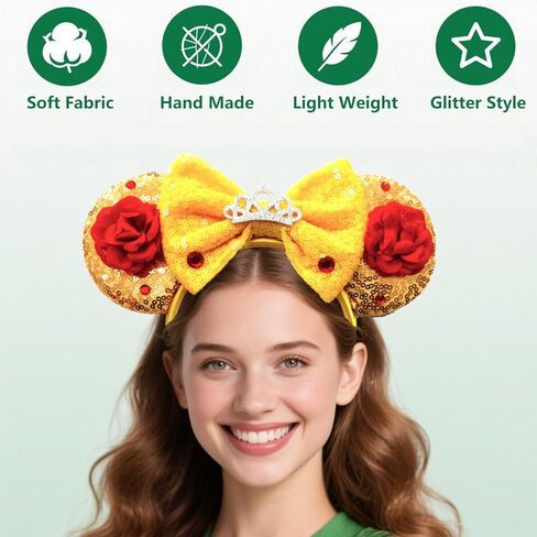 Beauty Princess Mouse Ears Headband: Sparkle Bow Red Rose Hairband for Women Girls Party Decoration, Birthday Princess Trip Parks Dress Up in Saudi Arabia