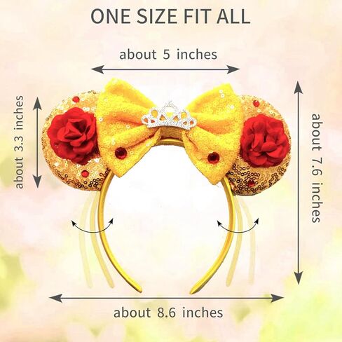 Beauty Princess Mouse Ears Headband: Sparkle Bow Red Rose Hairband for Women Girls Party Decoration, Birthday Princess Trip Parks Dress Up in Saudi Arabia