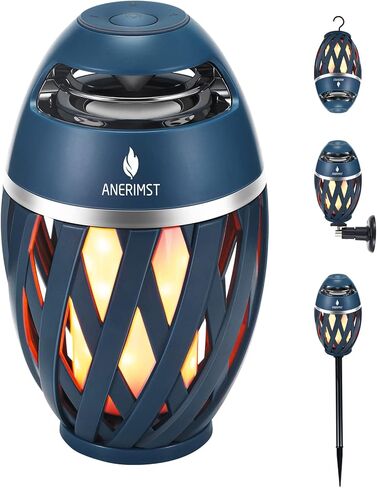 ANERIMST Outdoor Bluetooth Speakers, Waterproof Wireless Speakers with Torch Flame Light, Cool Gadgets for Men Women, LED Lantern for Gardening Camping Patio Hot Tub, 2 Pack (Black) in Saudi Arabia