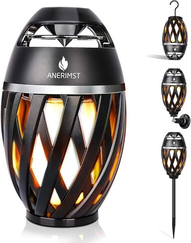 ANERIMST Outdoor Bluetooth Speakers, Waterproof Wireless Speakers with Torch Flame Light, Cool Gadgets for Men Women, LED Lantern for Gardening Camping Patio Hot Tub, 2 Pack (Black) in Saudi Arabia