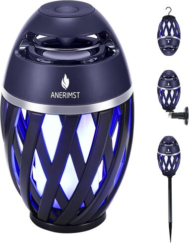 ANERIMST Outdoor Bluetooth Speakers, Waterproof Wireless Speakers with Torch Flame Light, Cool Gadgets for Men Women, LED Lantern for Gardening Camping Patio Hot Tub, 2 Pack (Black) in Saudi Arabia