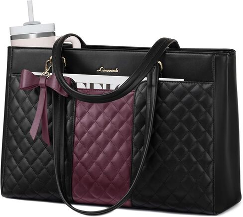 LOVEVOOK Laptop Tote Bag for Women,17.3 Inch Work Bags PU Leather Teacher Tote Bag,Waterproof Quilted Computer Bag for Office Professional Briefcase Gifts in Saudi Arabia