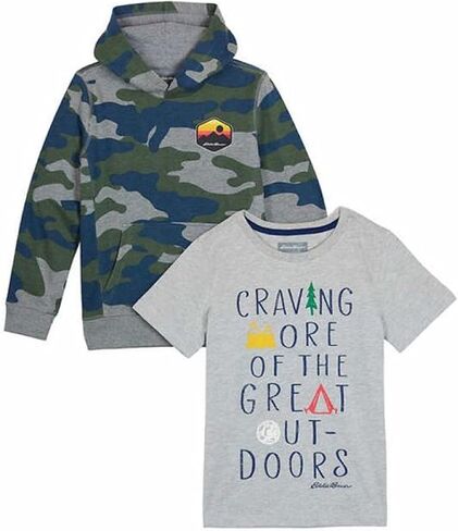 Eddie Bauer Boy's Hoodie and Tee Set (Green Camo/Gray, Small) in Saudi Arabia