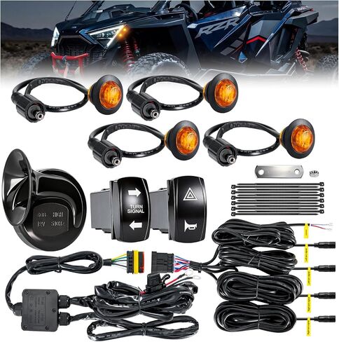 مجموعة إشارات الانعطاف القانونية R&F Universal UTV/ATV Street مع قرن 110 ديسيبل - التوصيل والتشغيل، وحزام سلكي مسبقًا، وأضواء المخاطر ومفتاح مضيء لبولاريس، كان آم، هوندا، كاواساكي والمزيد in Saudi Arabia