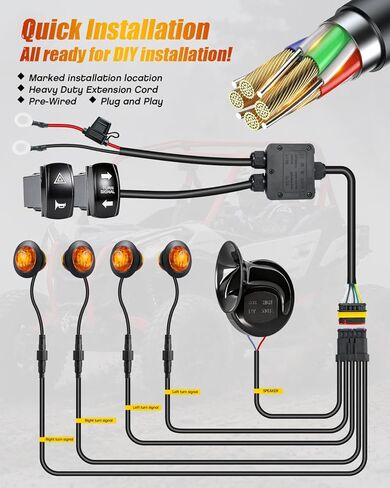 مجموعة إشارات الانعطاف القانونية R&F Universal UTV/ATV Street مع قرن 110 ديسيبل - التوصيل والتشغيل، وحزام سلكي مسبقًا، وأضواء المخاطر ومفتاح مضيء لبولاريس، كان آم، هوندا، كاواساكي والمزيد in Saudi Arabia