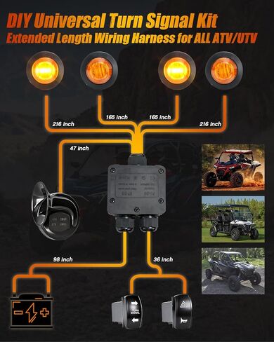 مجموعة إشارات الانعطاف القانونية R&F Universal UTV/ATV Street مع قرن 110 ديسيبل - التوصيل والتشغيل، وحزام سلكي مسبقًا، وأضواء المخاطر ومفتاح مضيء لبولاريس، كان آم، هوندا، كاواساكي والمزيد in Saudi Arabia