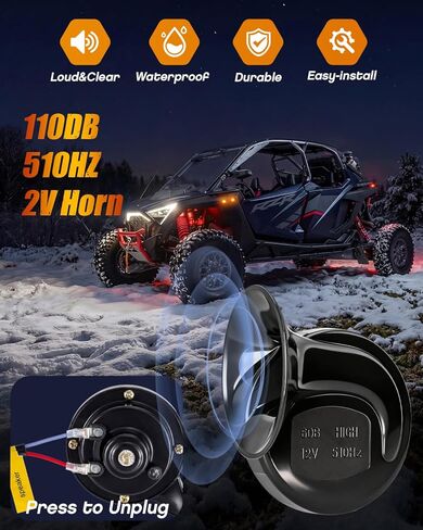 مجموعة إشارات الانعطاف القانونية R&F Universal UTV/ATV Street مع قرن 110 ديسيبل - التوصيل والتشغيل، وحزام سلكي مسبقًا، وأضواء المخاطر ومفتاح مضيء لبولاريس، كان آم، هوندا، كاواساكي والمزيد in Saudi Arabia