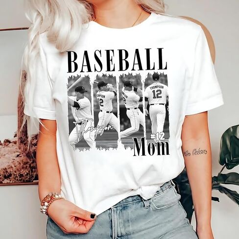 Personalized Baseball Mom Shirt with Custom Name Number and Player Photo Game Day Sports Tee for Proud Mother Softball Season Fan Apparel in Saudi Arabia