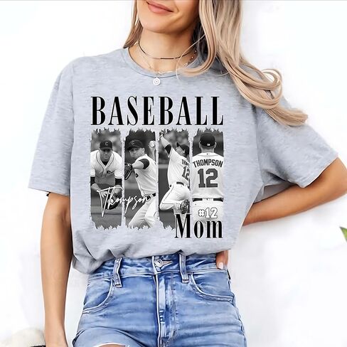 Personalized Baseball Mom Shirt with Custom Name Number and Player Photo Game Day Sports Tee for Proud Mother Softball Season Fan Apparel in Saudi Arabia