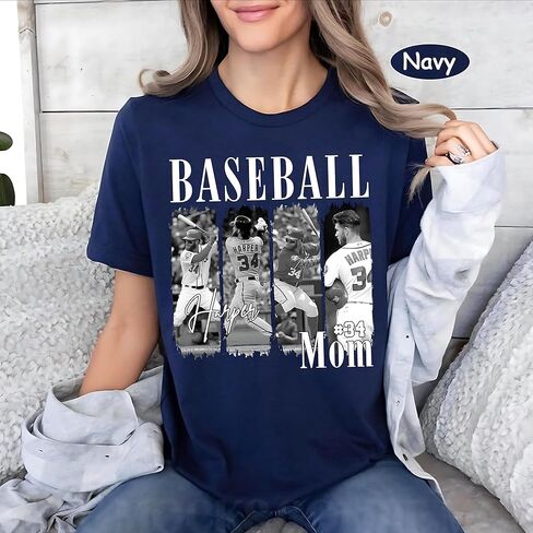 Personalized Baseball Mom Shirt with Custom Name Number and Player Photo Game Day Sports Tee for Proud Mother Softball Season Fan Apparel in Saudi Arabia