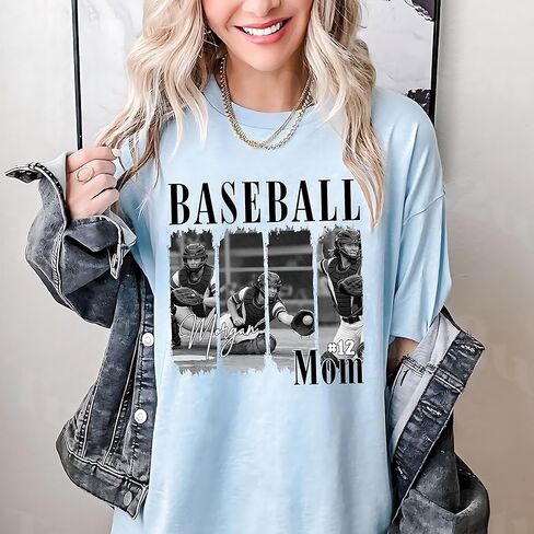 Personalized Baseball Mom Shirt with Custom Name Number and Player Photo Game Day Sports Tee for Proud Mother Softball Season Fan Apparel in Saudi Arabia