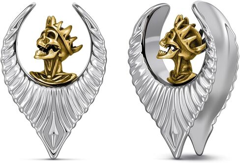 ERKUOO Gothic Skull Ear Saddles Tunnels - Vintage Gold Spiked Skeleton & Crowned King with Detailed Wings - Teardrop Plugs Gauges for Men Women Body Piercing Jewelry (2g - 1 Inch) in Kuwait