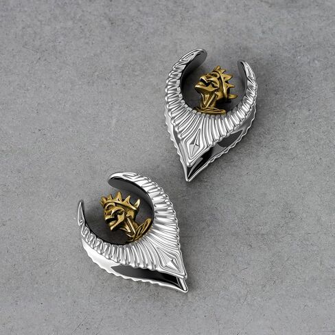 ERKUOO Gothic Skull Ear Saddles Tunnels - Vintage Gold Spiked Skeleton & Crowned King with Detailed Wings - Teardrop Plugs Gauges for Men Women Body Piercing Jewelry (2g - 1 Inch) in Kuwait