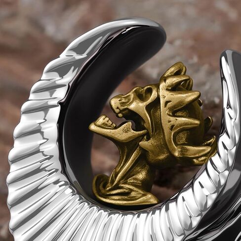 ERKUOO Gothic Skull Ear Saddles Tunnels - Vintage Gold Spiked Skeleton & Crowned King with Detailed Wings - Teardrop Plugs Gauges for Men Women Body Piercing Jewelry (2g - 1 Inch) in Kuwait