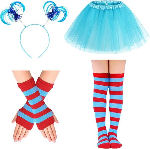Girls Tutu Skirt Set Striped Knee Socks Halloween Costume Kids Ponytail Headband Book Week Cosplay Outfit in Saudi Arabia
