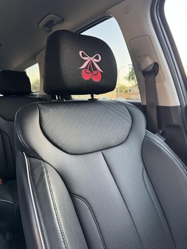 Yupbizauto 2 Pack Cherry Bow Embroidered Car Headrest Covers - Coquette Aesthetic Pink & Red Universal Fit Interior Decor - Soft Fabric Seat Protector Accessories for Women & Teens Made in USA in Saudi Arabia