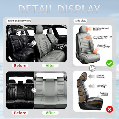 أغطية مقاعد سيارة جلدية فاخرة متوافقة مع Toyota Fj Cruiser 2008-2013 2014، مسامية، مقاومة للتآكل، متوافقة مع الوسائد الهوائية، حماية من جميع الأحوال الجوية وتغطية كاملة، مجموعة كاملة باللون الرمادي in Kuwait