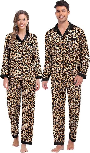 SWOMOG Couples Pajama Sets Men & Women Satin Long Sleeve Sleepwear Silky Classic Button Down Soft Loungewear Pjs Set Women Pure Red Small in Saudi Arabia