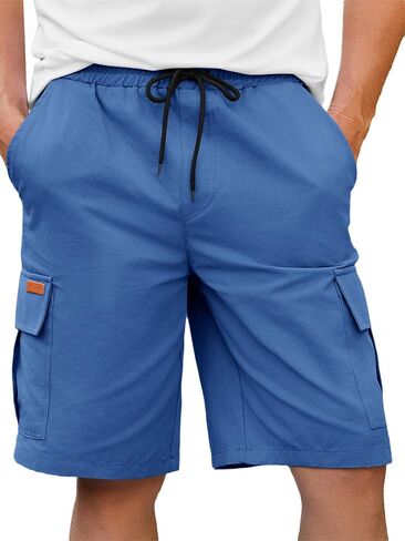 Runcati Mens Cargo Shorts Elastic Waist Drawstring Casual Shorts Cotton Hiking Travel Shorts with 6 Pockets in Saudi Arabia