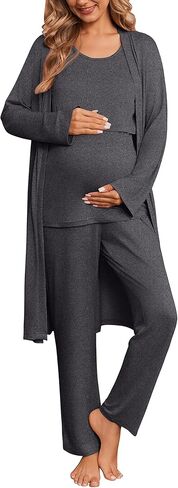 Ekouaer Nursing Pajamas Maternity Robe Set 3 Pieces Postpartum Maternity Pajama Set Pregnancy Breastfeeding Pj in Saudi Arabia