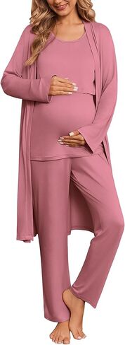 Ekouaer Nursing Pajamas Maternity Robe Set 3 Pieces Postpartum Maternity Pajama Set Pregnancy Breastfeeding Pj in Saudi Arabia