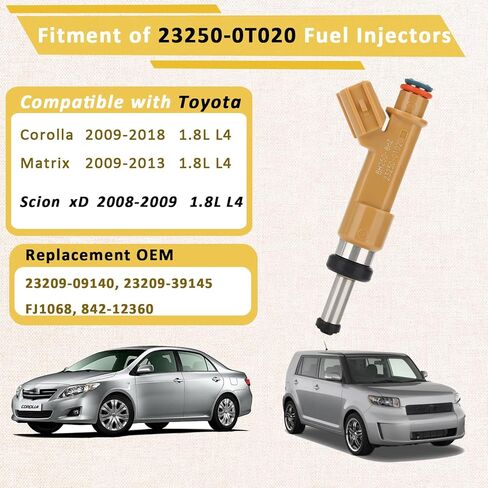 حاقن وقود كورولا 1.8 2009-2018، متوافق مع/تويوتا 2ZR-موتور 1.8 لتر ماتريكس 2009-2013، | مجموعة من 4| |OE#23250-0T020| in Saudi Arabia