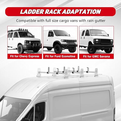 حامل سلم سقف فان عالمي متوافق مع تشيفي اكسبرس 1500 2500 3500 فورد إكونولين جي إم سي سافانا، مزراب المطر جبل رف الأمتعة سقف البضائع فان العارضة 3 قضبان متقاطعة in Kuwait