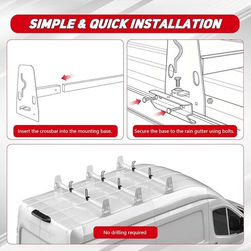 حامل سلم سقف فان عالمي متوافق مع تشيفي اكسبرس 1500 2500 3500 فورد إكونولين جي إم سي سافانا، مزراب المطر جبل رف الأمتعة سقف البضائع فان العارضة 3 قضبان متقاطعة in Kuwait