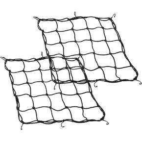 Motorcycle Cargo Net, 2Pack 15.7"x15.7", Heavy Duty Bungee Net Stretches to 31.5"x31.5", Gear Helmet Luggage Thicken Netting with 2"x2" Small Mesh & 6 Adjustable Metal Hooks for Motorcycle, Bike, ATV