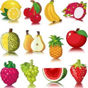 48 Pcs Tutti Frutti Party Colorful Fruit Cutouts Lemon Cutout Strawberry Pineapple Apple Watermelon Grape Cutout for Classroom Bulletin Board Wall Tropical Fruit Hawaiian Luau Beach Summer Party Decor
