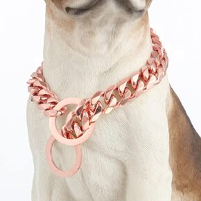 Dog Chain Collar High Rose Gold Polished 12MM Stainless Steel Cuban Link Strong Heavy Duty Chew Proof Walking Chain Leash Collar for Small Medium Big Dogs(12MM, RG, 26")