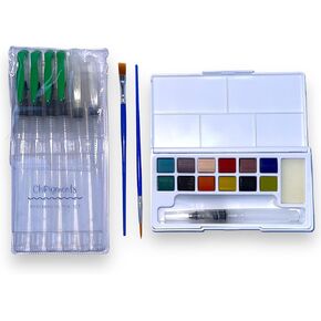 ChiPigments® Set of 12 Semi-Moist Underglaze Watercolor Paints for Pottery & Ceramic Art – Includes 7 Water Brushes, 2 Chisel Brushes, and Storage Case