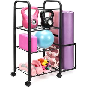 Yoga Mat Holder Home Gym Storage Rack Yoga Mat Workout Storage for Foam Roller, Yoga Strap and Resistance Bands, Weight Rack for Dumbbells Workout Equipment Storage Organizer With Wheels in Kuwait