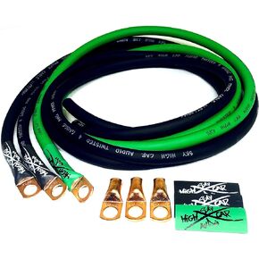 Sky High Oversized 4 Gauge AWG Big 3 Upgrade Green/Black Electrical Wiring Kit