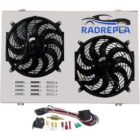 3 Row Aluminum Radiator for 1973-1991 Chevy GMC C10 C20 C30 C1500 C2500 K10 K20 K30 Pickup Blazer Jimmy V8 Radiators Shroud 2 x 12" Fans Thermostat Relay Kit 81 82 83 84 85 86 87 88 89 90 91