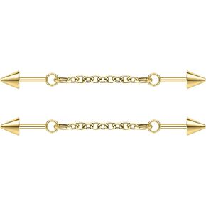 ZS 1 Pair Chain Industrial Piercing Jewelry, 16G Surgical Steel Industrial Stud Earring, Dangle Chain Industrial Bar Cartilage Helix Piercing Jewelry for Women Men