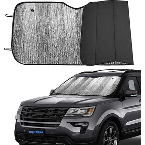 Big Hippo Front Car Sunshade Windshield-Jumbo/Standard Sun Shade Keeps Vehicle Cool-UV Ray Protector Sunshade-Easy to Use Sun Shade-Silver(55.16"X 27.5")