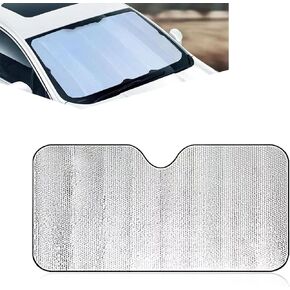 1 PC Car Front Windshield Sunshade, 55.11" x 27.55" Multifunctional Sun Protection Bubble Insulation Cover, Auxiliary Protection Retrofit Accessory, Compatible with Most Cars SUVs (Silver)